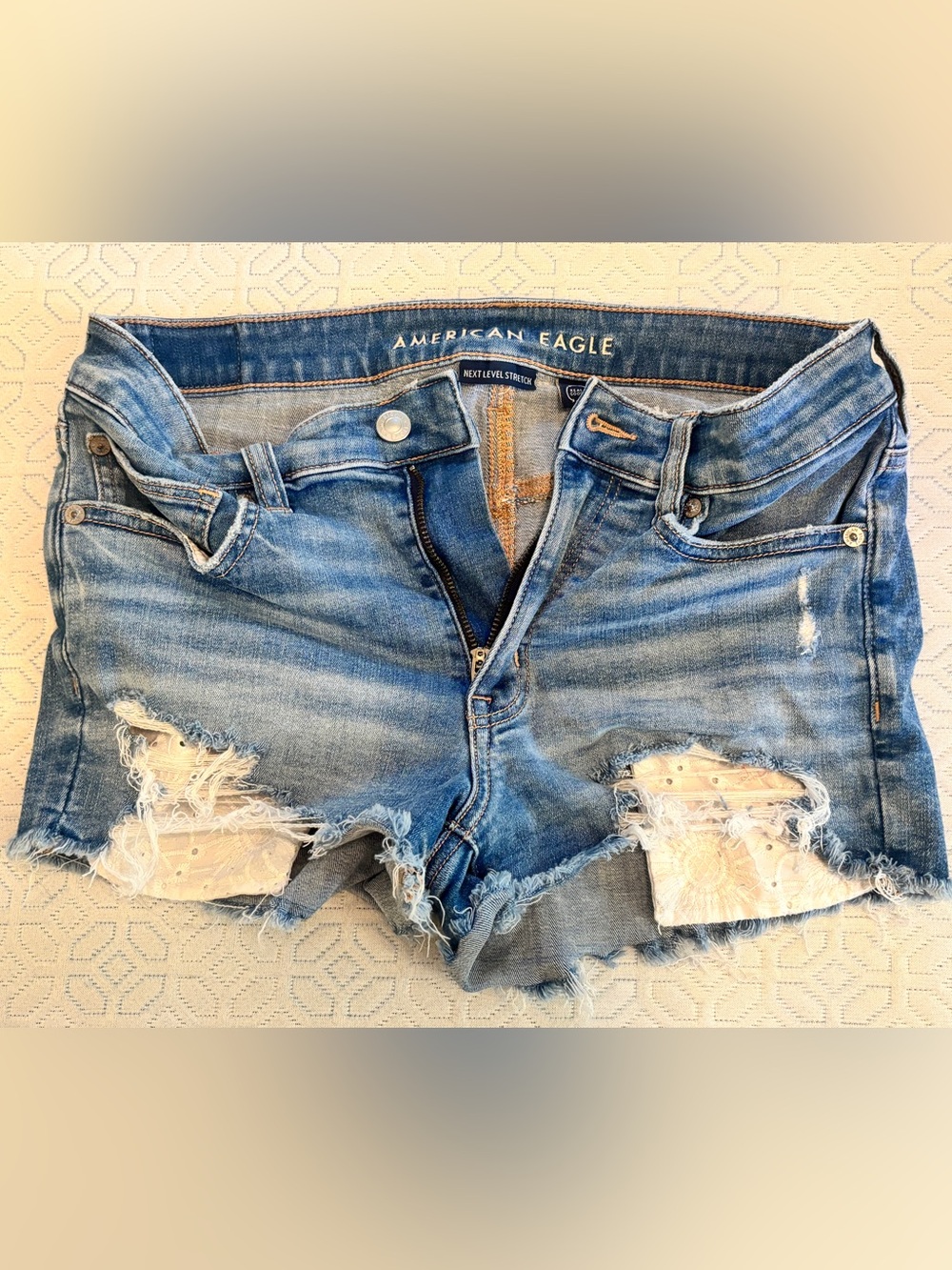 American Eagle Outfitters Women's Light Blue Distressed Denim Boyfriend Shorts